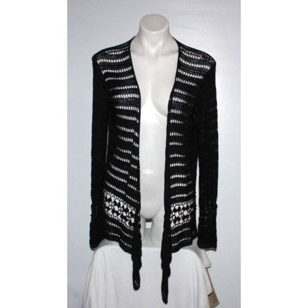 CHICO'S DESIGN Women's Black Rayon Crocheted Cardigan Sweater Size 2 L